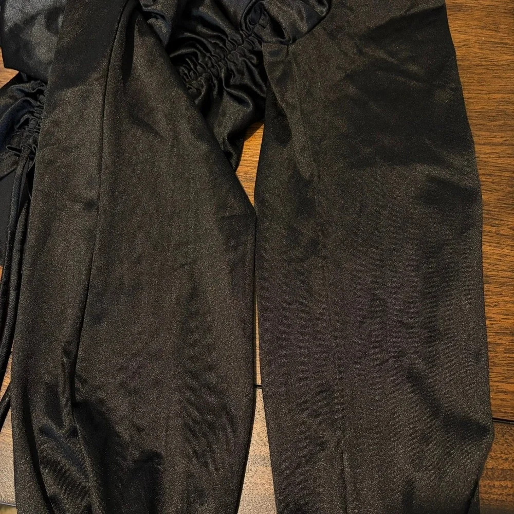 Madden‎ NYC Women's XL Black Ruched Sweetheart Neck Side Tie Crop Top Whimsigoth